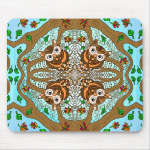 Handgezeichnetes Owl Mandala Artwork Mousepad