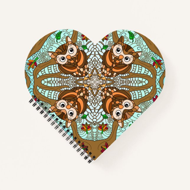 Handgezeichnetes Owl Mandala Artwork Notizbuch (Vorderseite)