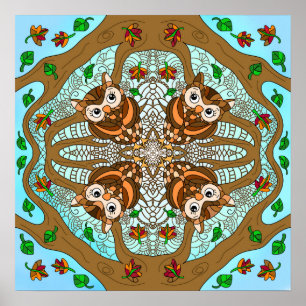 Handgezeichnetes Owl Mandala Artwork Poster