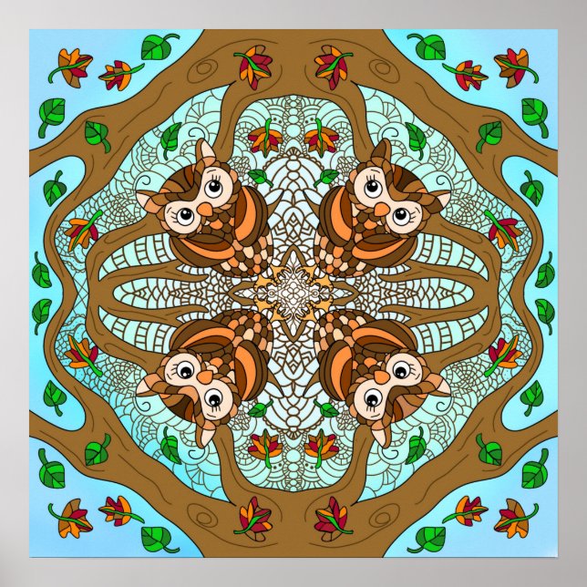 Handgezeichnetes Owl Mandala Artwork Poster (Vorne)