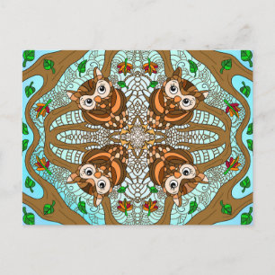 Handgezeichnetes Owl Mandala Artwork Postkarte