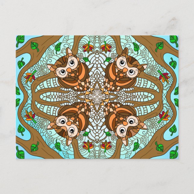 Handgezeichnetes Owl Mandala Artwork Postkarte (Vorderseite)