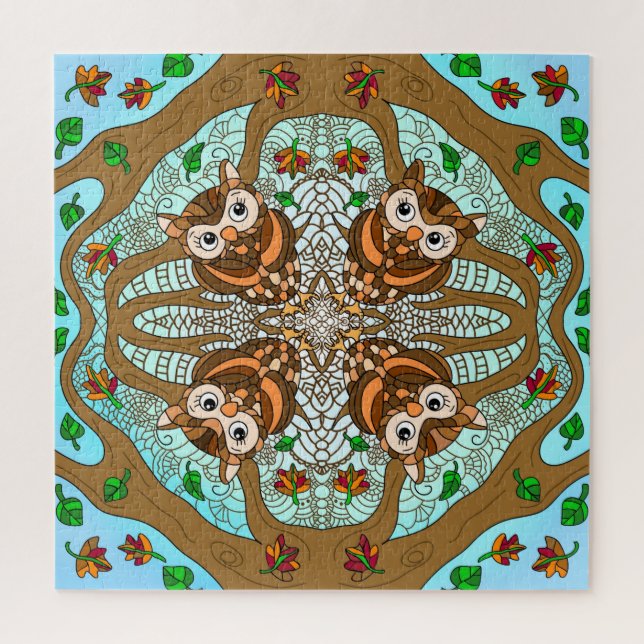 Handgezeichnetes Owl Mandala Artwork Puzzle (Vertikal)