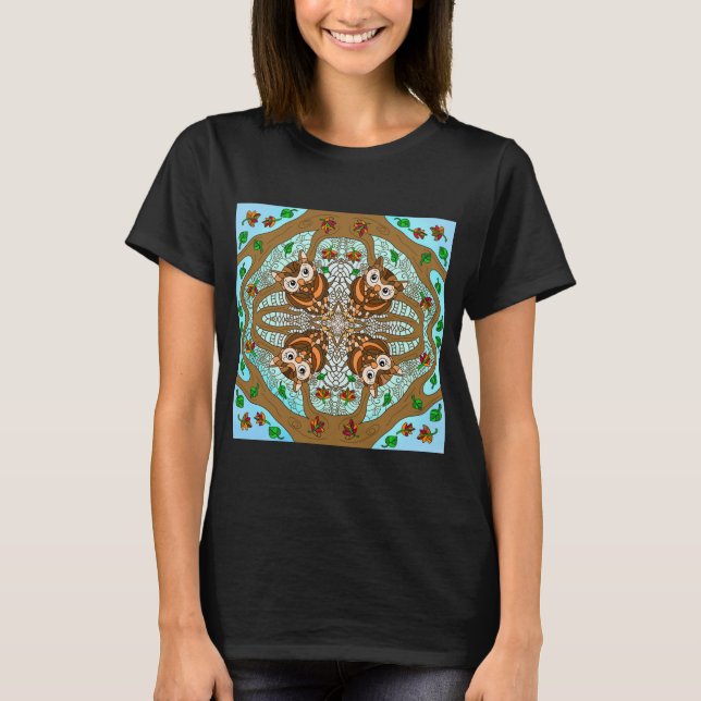 Handgezeichnetes Owl Mandala Artwork T-Shirt (Vorderseite)
