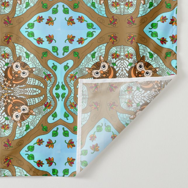 Handgezeichnetes Owl Mandala Artwork Wandteppich (Detail)