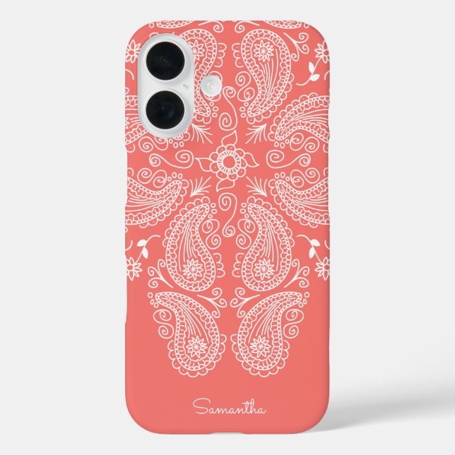 Handgezeichnetes Paisley Muster Dunkler Peach Case-Mate iPhone Hülle (Rückseite)