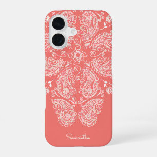 Handgezeichnetes Paisley-Muster Dunkles Pfirsich iPhone 16 Hülle