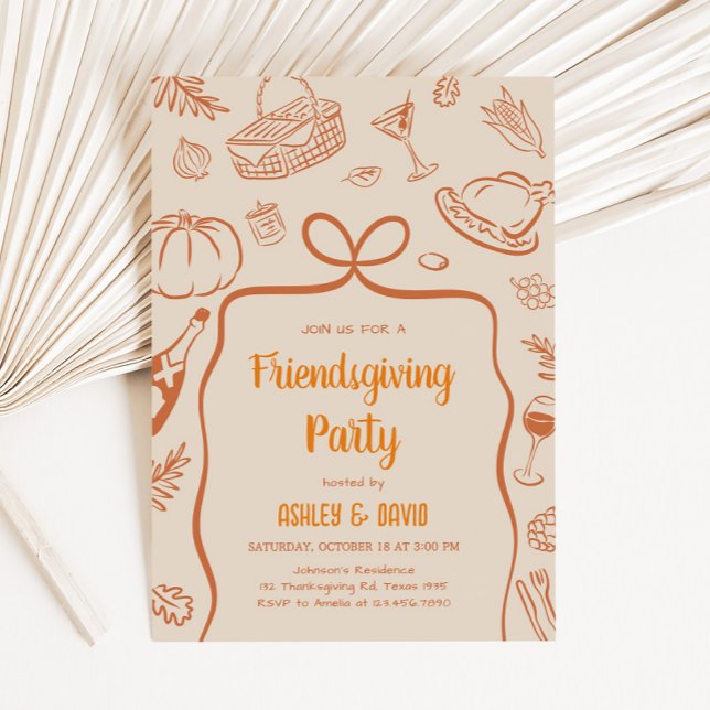 Handgezeichnetes Party "Friendsgiving Fall Ernteda Einladung (Hand Drawn Friendsgiving Fall Thanksgiving Party Invitation)