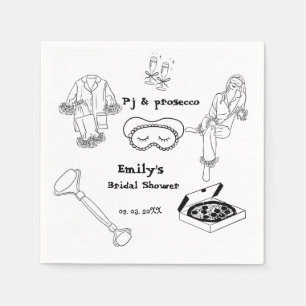 Handgezeichnetes PJ und Brautparty Prosecco Serviette