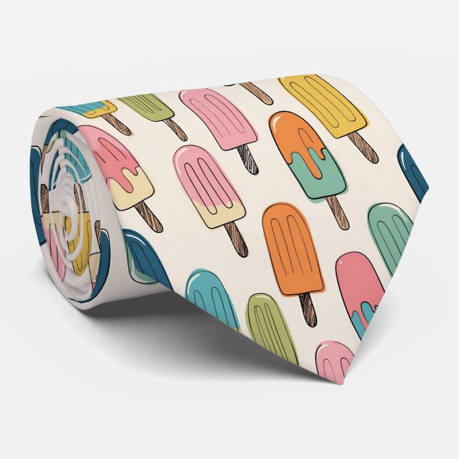 Handgezeichnetes Popsicle-Kritzelmuster Krawatte (Gerollt)