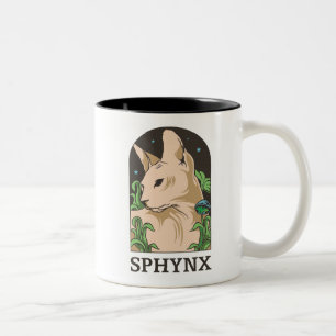 Handgezeichnetes Portrait einer Sphynx-Katze Zweifarbige Tasse