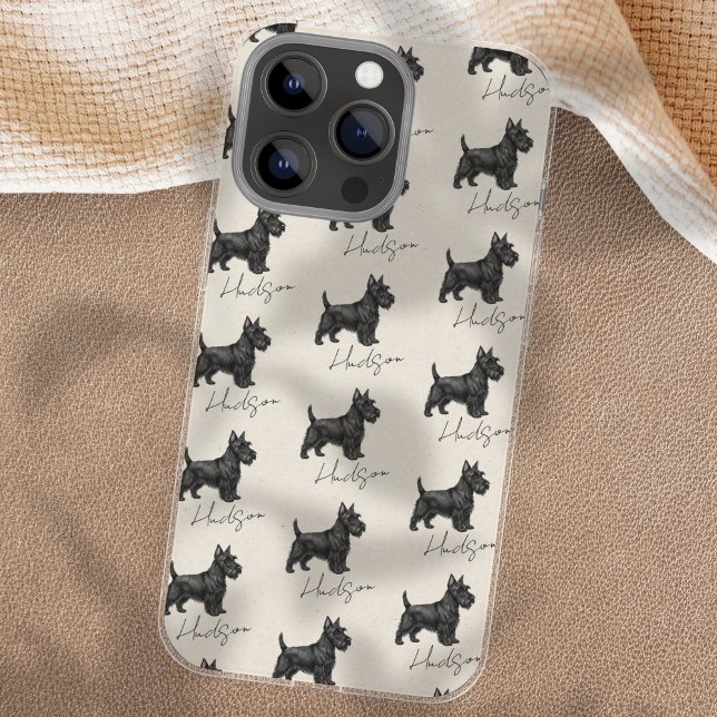 Handgezeichnetes Portrait Scottish Terrier iPhone Hülle (Showcase your furry friend with this Hand Drawn Pet Portrait Sketch Scottish Terrier Case!)