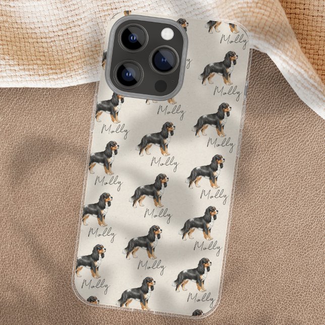 Handgezeichnetes Portrait Wasserfarbe King Cavalie iPhone Hülle (Showcase your furry friend with this Hand Drawn Pet Portrait Sketch King Cavalier Case!)