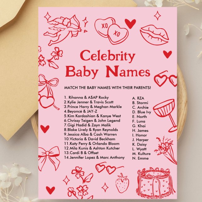 Handgezeichnetes Promi-Baby-Namen-Spiel zum Valent Einladung (Von Creator hochgeladen)