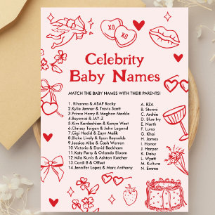Handgezeichnetes Promi-Babynamen-Spiel zum Valenti Einladung