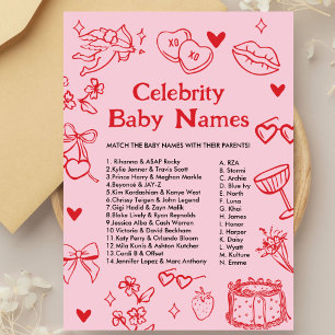 Handgezeichnetes Promi-Babynamen-Spiel zum Valenti Einladung