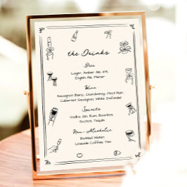 Handgezeichnetes Quirky Wedding Bar Drink Menu Poster