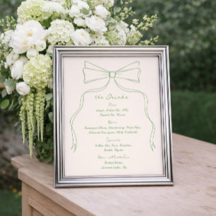 Handgezeichnetes Quriky Bow Green Wedding Bar Drin Poster