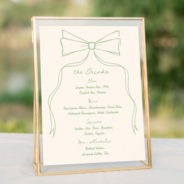 Handgezeichnetes Quriky Bow Green Wedding Bar Drin Poster (Von Creator hochgeladen)