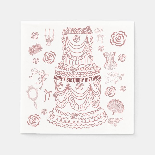 Handgezeichnetes Rokoko Soft Renaissance Coquette  Serviette (Vorderseite)