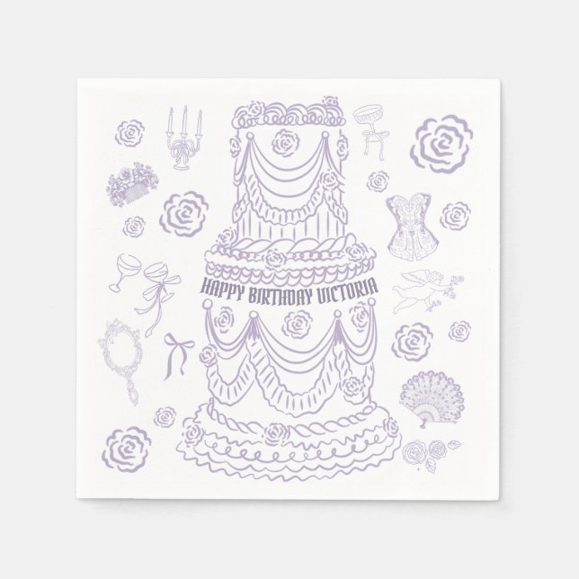 Handgezeichnetes Rokoko Soft Renaissance Coquette  Serviette (Vorderseite)