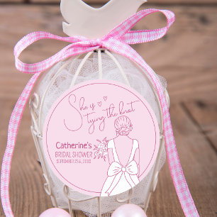 Handgezeichnetes rosa Bow Hochzeitskraut-Brautpart Runder Aufkleber