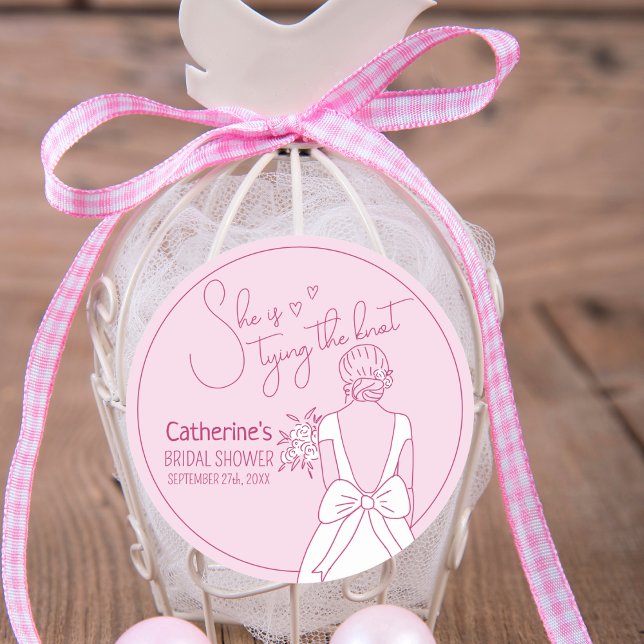 Handgezeichnetes rosa Bow Hochzeitskraut-Brautpart Runder Aufkleber (Von Creator hochgeladen)