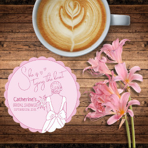 Handgezeichnetes rosa Bow Hochzeitskraut-Brautpart Untersetzer