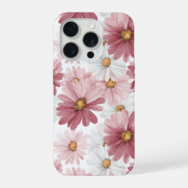 Handgezeichnetes rosa Gänseblümchen weißes Blumenm iPhone 15 Pro Hülle