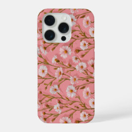 Handgezeichnetes Rosa Gänseblümchen Weißes Blumenm iPhone 15 Pro Hülle