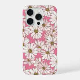 Handgezeichnetes rosa Gänseblümchen weißes Blumenm iPhone 15 Pro Hülle