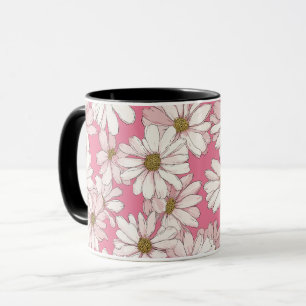 Handgezeichnetes rosa Gänseblümchen weißes Blumenm Tasse