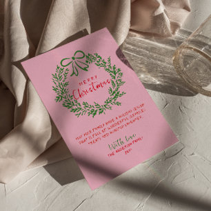 Handgezeichnetes Rosa Grüner Bow Kranz Weihnachten