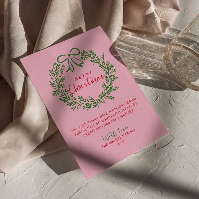 Handgezeichnetes Rosa Grüner Bow Kranz Weihnachten (Von Creator hochgeladen)