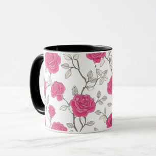 Handgezeichnetes Rosa-Rosen-Weiß-Blumenmuster Tasse