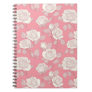 Handgezeichnetes rosa Rosen weißes Blumenmuster Notizblock