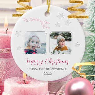 Handgezeichnetes rosa Shooting Star Foto Xmas Text Keramik Ornament