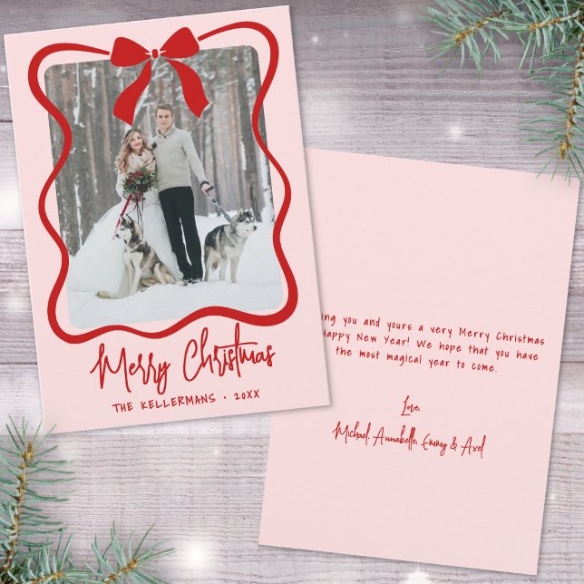 Handgezeichnetes Rosa Verspieltes Weihnachten (Hand Drawn Pink Whimsical Christmas Holiday Card)
