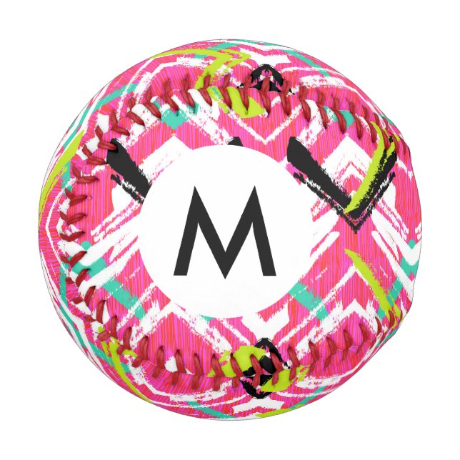 Handgezeichnetes Rosa Zig-Zag-Muster Baseball (Vorderseite Links)
