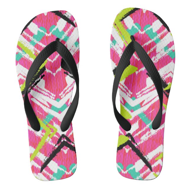 Handgezeichnetes rosa Zig-Zag-Muster Flip Flops (Fußbett)