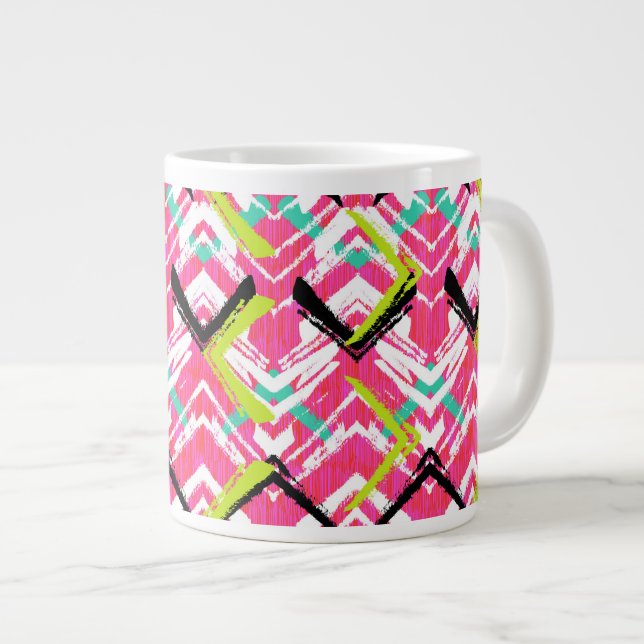 Handgezeichnetes rosa Zig-Zag-Muster Jumbo-Tasse (Vorderseite Rechts)