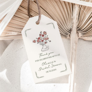 Handgezeichnetes Rotes Blatt Blumensturn-Brautpart Geschenkanhänger