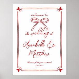Handgezeichnetes rotes Bogen-Whimsical-Hochzeits-W Poster