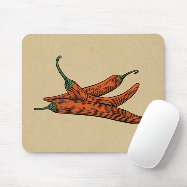 Handgezeichnetes rotes Chili Vintages Floßpapier Mousepad (Mit Mouse)