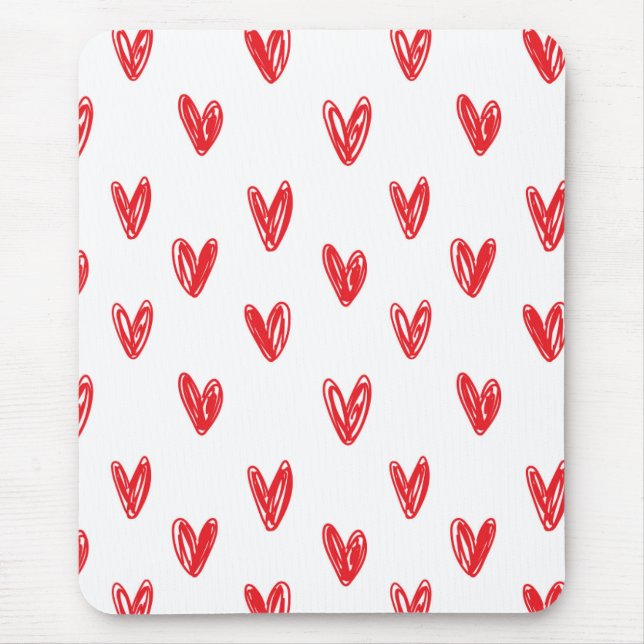 Handgezeichnetes rotes Herzen-Muster – Minimaler V Mousepad (Vorne)