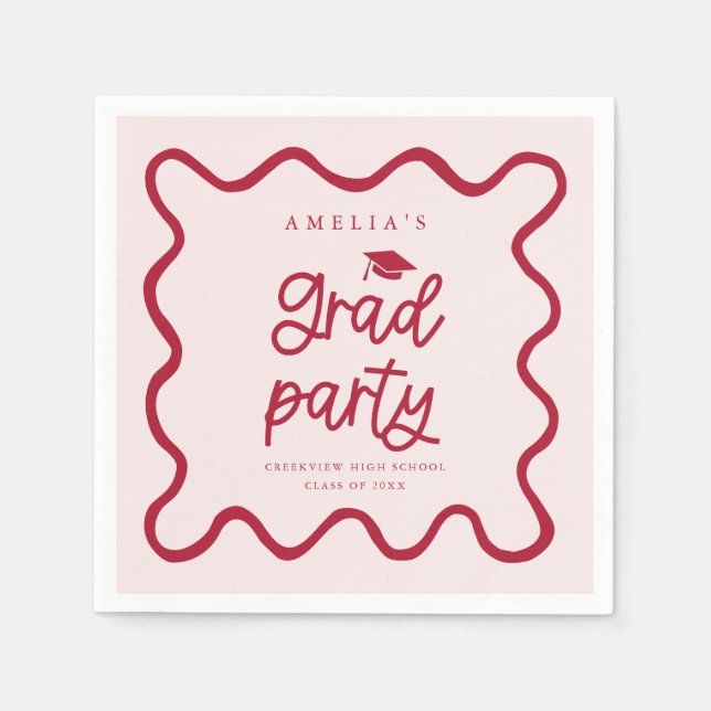 Handgezeichnetes rotes Party der Wavy Line Serviette (Vorderseite)