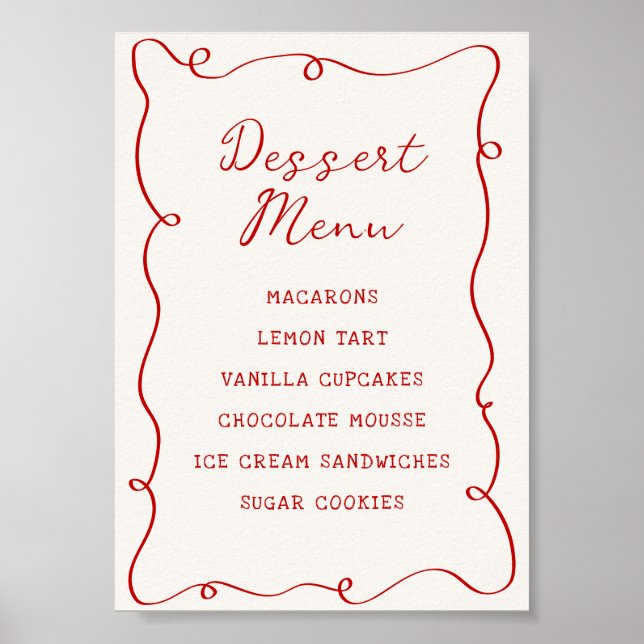 Handgezeichnetes rotes Rahmen-Dessert-Menü Poster (Vorne)
