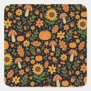 Handgezeichnetes rustikales Herbstmuster-Sticker Quadratischer Aufkleber