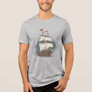 Handgezeichnetes Schiff Tri-Blend Shirt