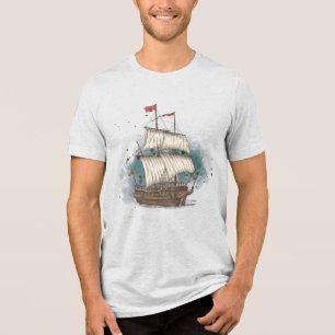 Handgezeichnetes Schiff Tri-Blend Shirt